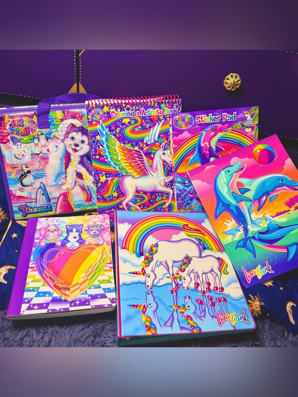 Lisa Frank Bundle- Binder, Folder, Stickers & More